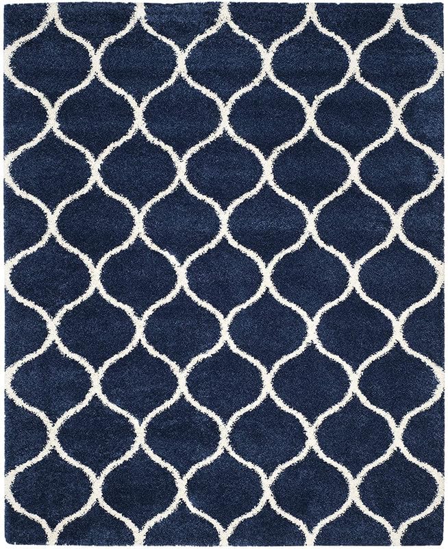 Image of Shaggy Area Rug for Living Room and Bedroom 8X10 FT Soft Plush Floor Carpet with Fluffy Texture, Modern Decorative Rug,Bedside and Indoor Spaces,Blue-Ivory