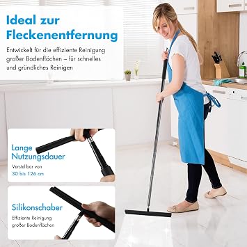Extendable Shower Squeegee, Long Handle, Squeegee Shower with Telescopic Handle, Window Squeegee with 126 cm Telescopic Rod, Window Wiper, Floor Squeegee, Glass Wiper for Water/Hair/Glass
