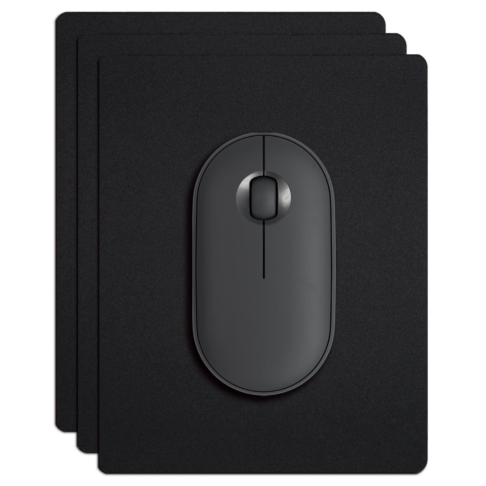 Small Mouse Pad 3 Pack, Mini Mouse Pads for Wireless Mouse and Laptop Computer, Portable Mousepad with Non-Slip Rubber Base & Waterproof Surface - Black -5.5 x 7 in