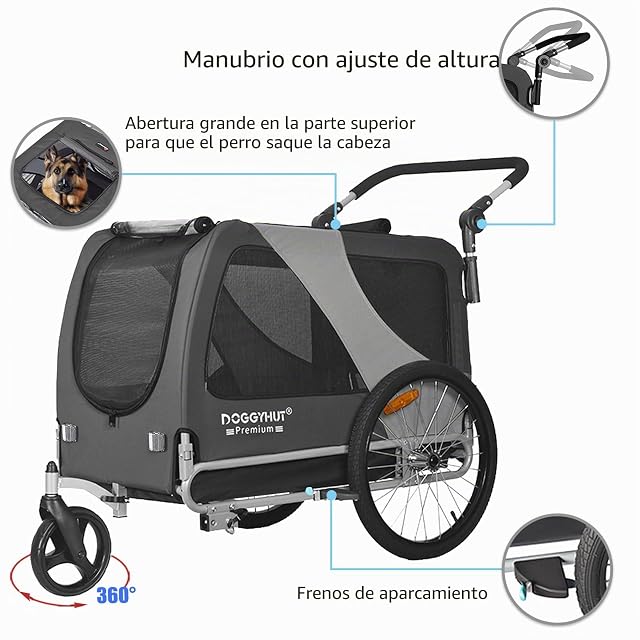 Foto 2 de 8 de DOGGYHUT® Premium XL 2 en 1 Remolque de bicicleta para perros y corredores, 23