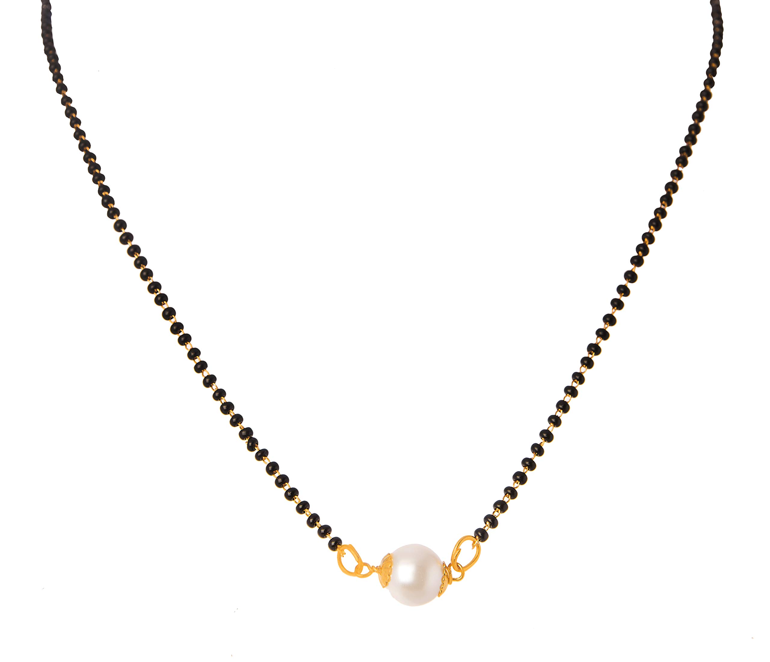 Traditional Ethnic One Gram Gold Plated Pearl Design Mangalsutra Black Beaded Chain for Women,Valentine-image-40