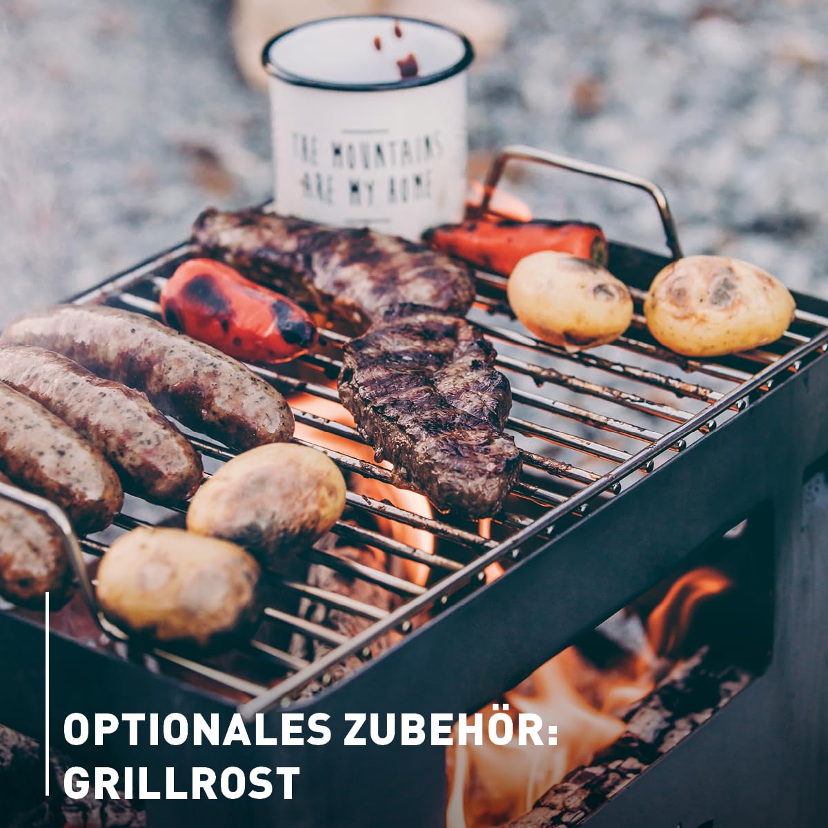 höfats - Beer Box Feuerschale - Getränkekiste, Feuerkorb, Grill, Flaschenöffner und Hocker in einem - für Garten und Terrasse - Corten-Stahl - schwarz, entwickelt eine langlebige Rost-Patina