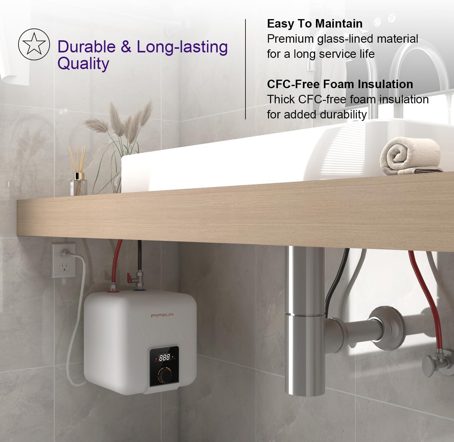 110V/115v/120V 1400-1500W Small Under Sink Tank 2.5 Gallon Water Heater Hot Storage，Mini Instant Electric RV TR Trailer Kitchen Compact Point-of-Use,2 PCs 16” Long 1/2”FIP Stainless Steel Hoses 9.5L