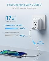 Vista 4 de VINTAR - Paquete de 3 adaptadores de enchufe de viaje europeos, adaptador de enchufe internacional plegable con 2 salidas de CA y 3 puertos USB