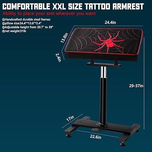 Miniatura 3 de POARMEEY Soporte grande para reposabrazos de tatuaje, altura ajustable por dispositivo hidráulico, reposabrazos de tatuaje, suministros de tatuaje
