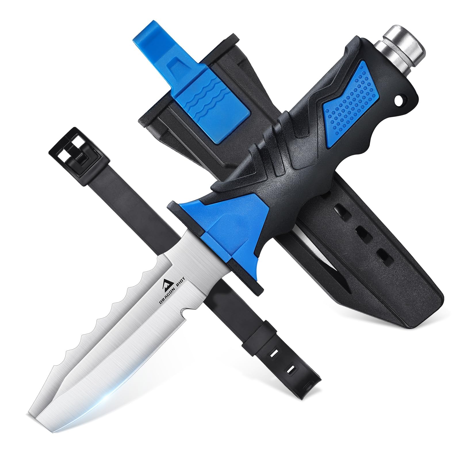 DRAGON RIOT Scuba Diving Knife with Leg Straps & Sheath - Stainless Steel Blade Dive Knife Lightweight, Sharp Divers Knife for Diving, Spearfishing, Snorkeling