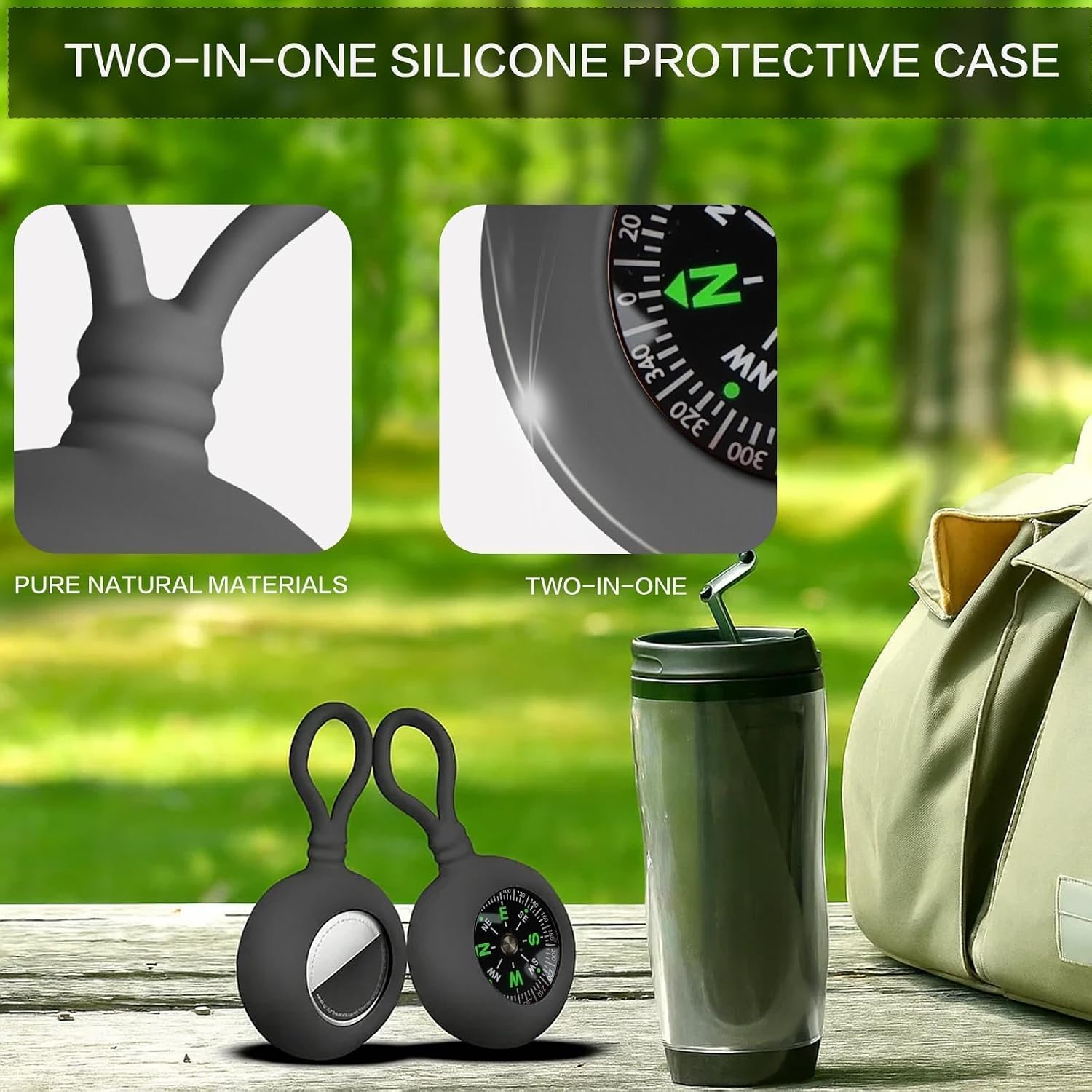 One-Piece Silicone Hanging Protective Case Suitable for Airtag with Compass, Location Tracker, Great for Outdoor/Hiking/Camping Exercises, for Children, Pets, Luggages (Black) image 5