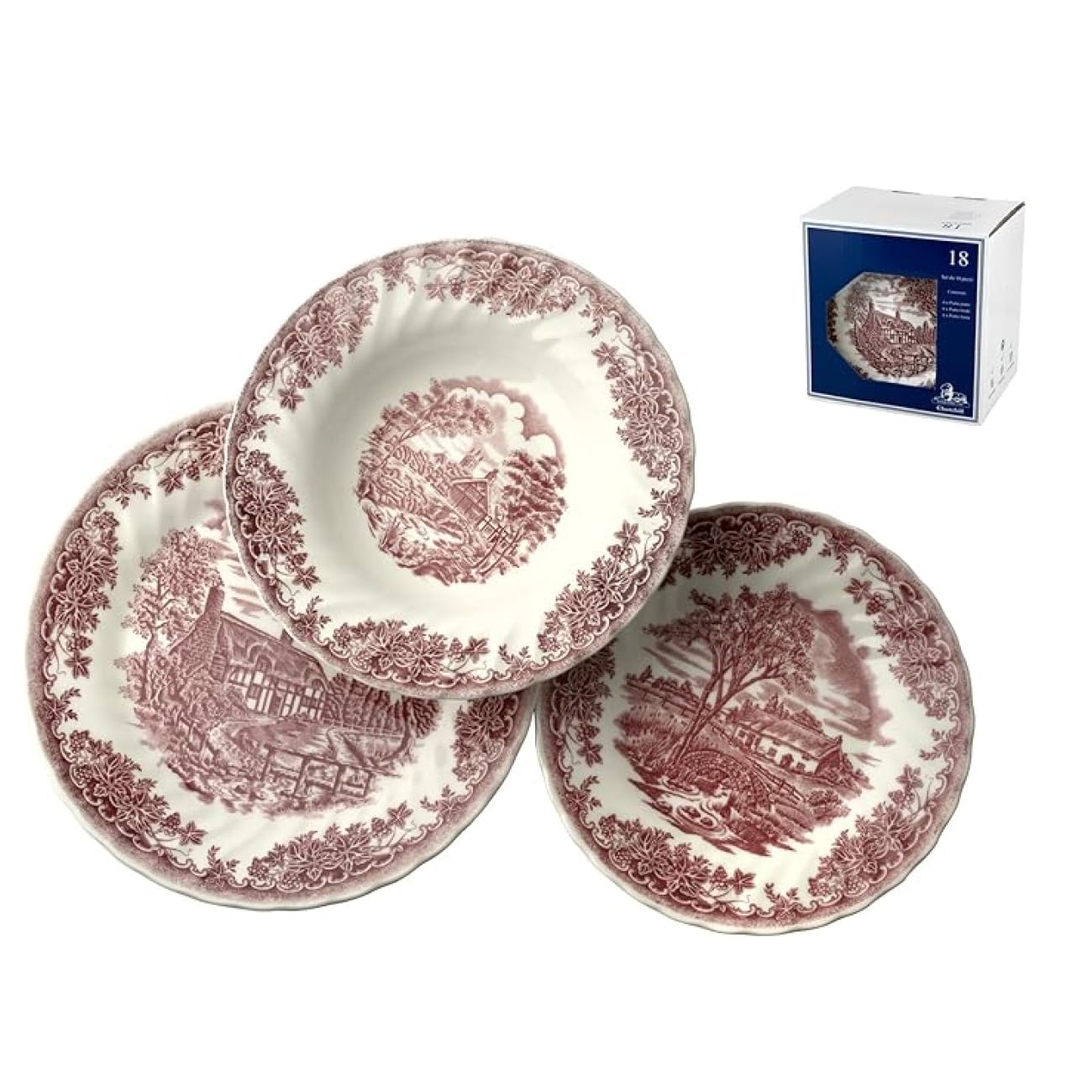 Servizio Tavola James Sadler 18 Pezzi - Terracotta Vetrificata, Decorazione Brookpink Bianco/Rosso - Lavabile In Lavastoviglie - Foto 3