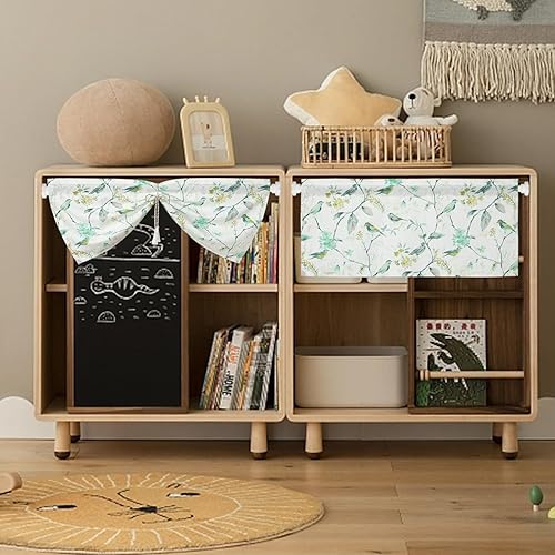 Miniatura 2 de VOGOL Cenefas de cortinas de cocina de lino sintético, cenefa filtrante de luz con estampado de pájaros verdes para dormitorio, baño, sala de estar,