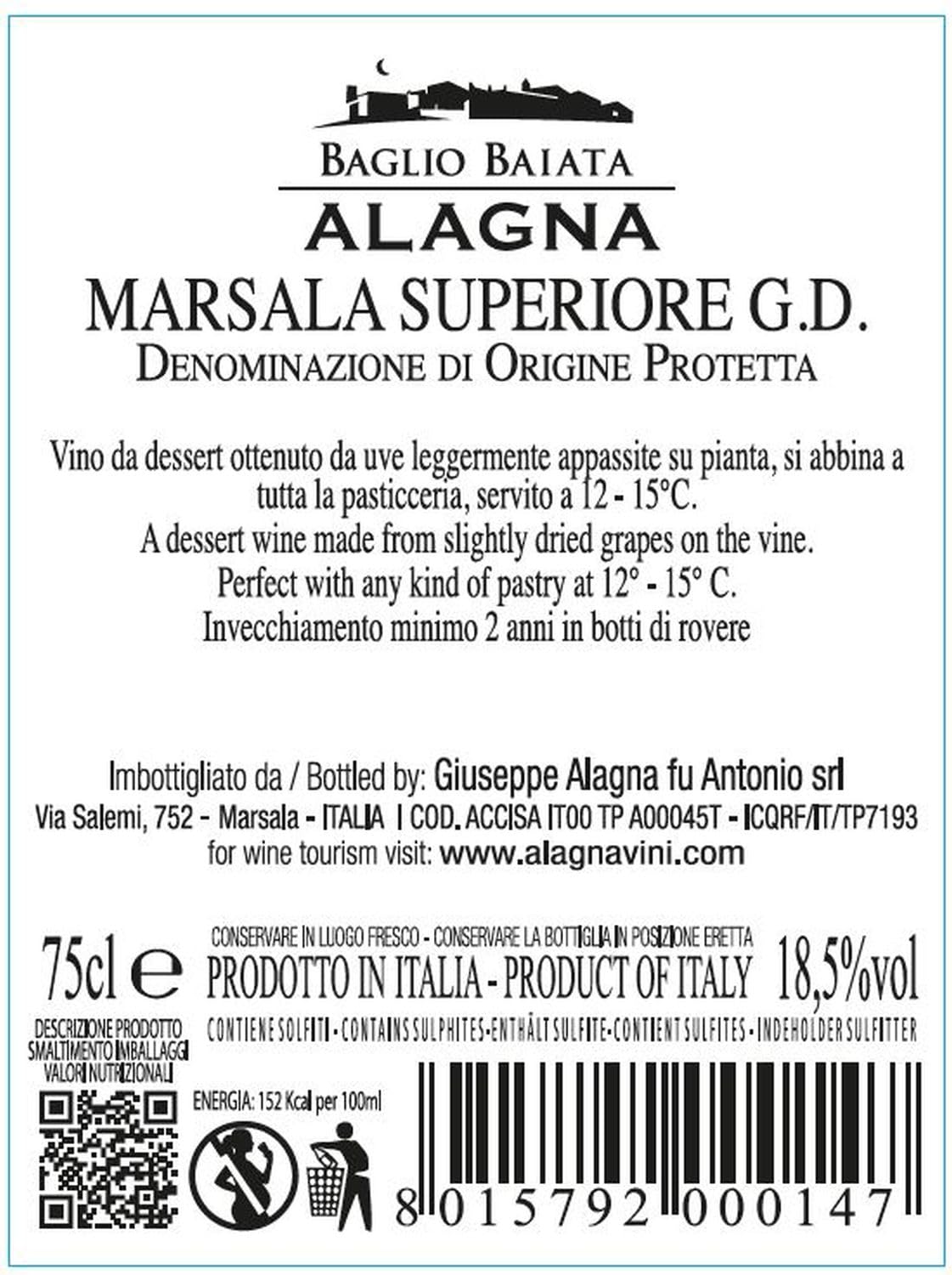 6 Flaschen Marsala Superiore Dolce Garibaldi Alagna 2 Jahre alt