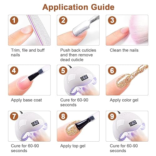 Miniatura 8 de RARJSM Juego de esmaltes de uñas de gel con purpurina reflectante, 6 colores brillantes plateados, champán, dorado, rosa, naranja, negro, rojo,