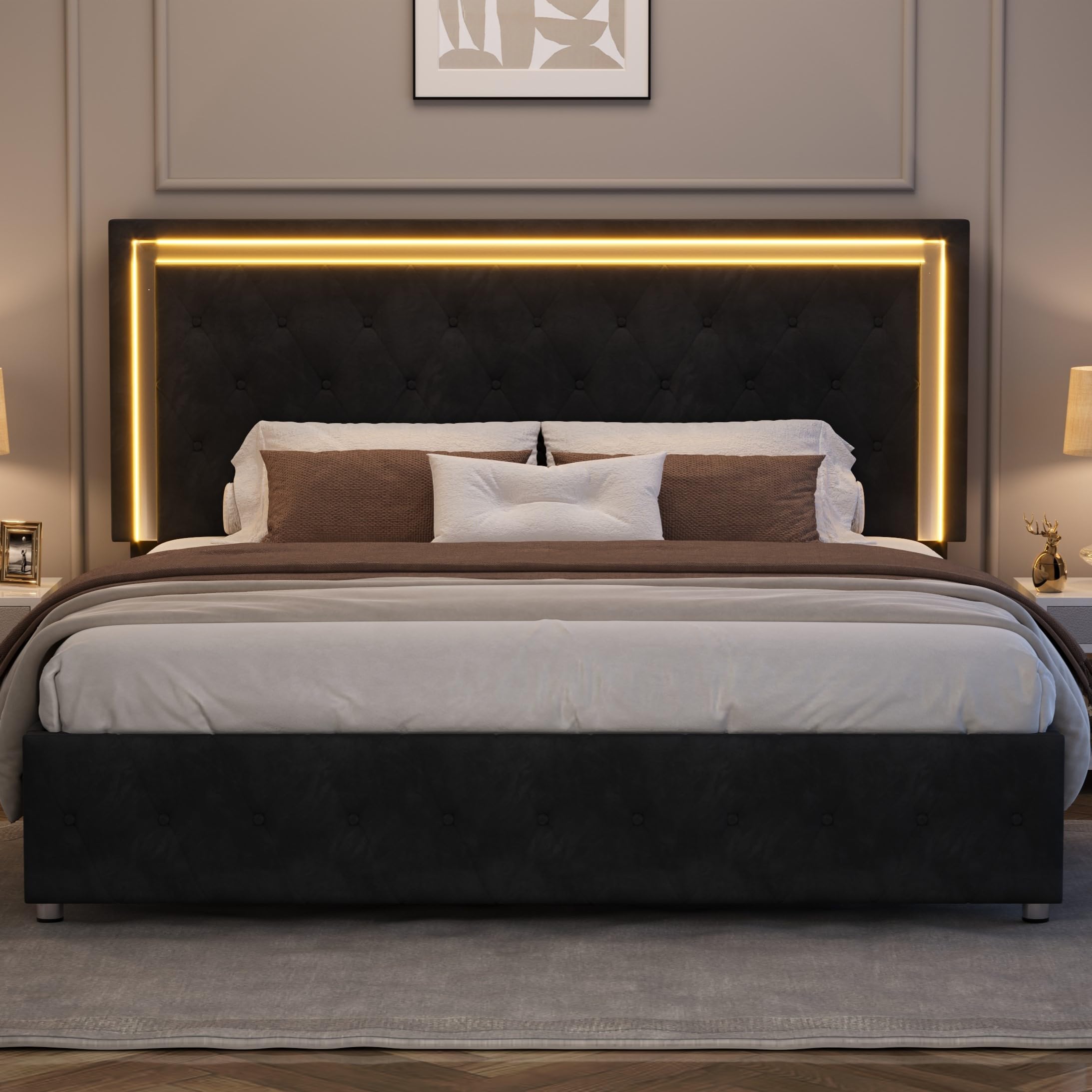 Amazon.com: YUMPIE Queen Size Bed Frame with LED Lights