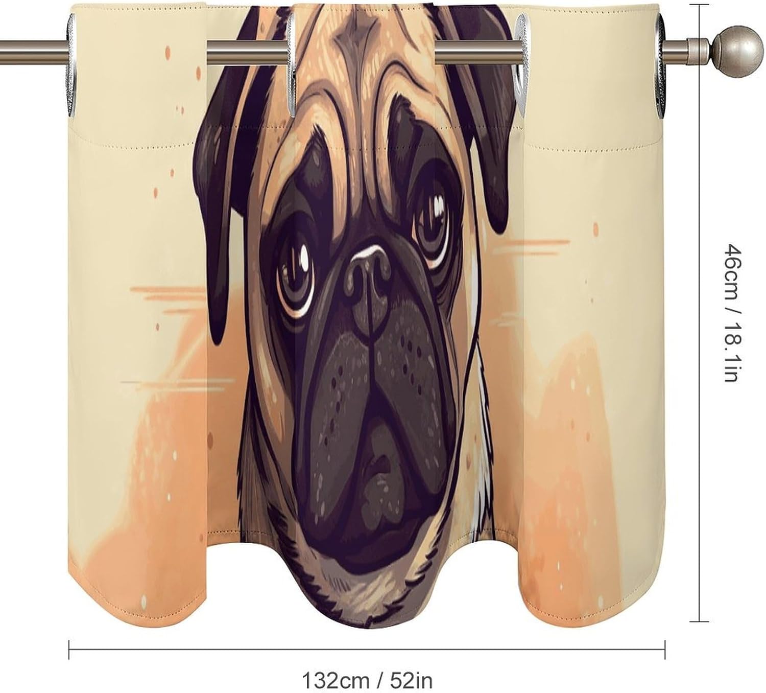 Pug Cartoon Valance for Windows, 2 Pack Kitchen Curtains Modern Home Decor, Soft Blackout Window Curtains for Living Room & Bedroom, 18 X 52 Inch