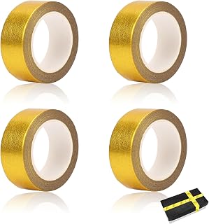 4 Rouleaux Ruban Adhésif Décoratif,Rouleaux de Ruban Adhésif Washi en Feuille Dorée,Washi Tape,15 mm x 15 m Masking Tape pour Scrapbooking Décoration Artisanat de Bricolage Emballage Cadeau