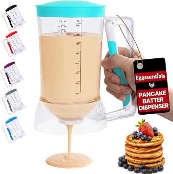 Eggssentials Pancake Dispenser for Batter - Pancake Mix Dispenser Cupcakes, and Muffins Precision, Mess Free Cake Mix Dispenser Bottle for Baking & Griddle - Teal Color