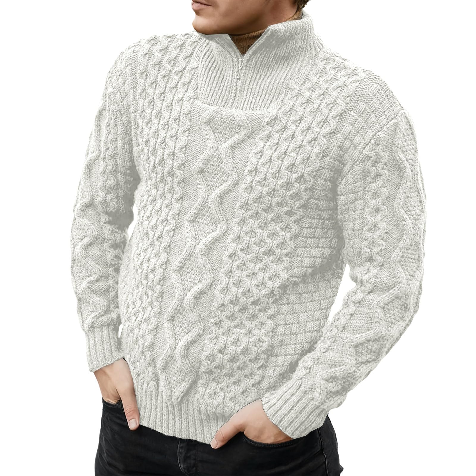 Męskie ćwierć Zip Up Twisted Swetry Mock Neck Half Zip Luźny Sweter Kabel Dzianina Rybacka Swetry termiczne