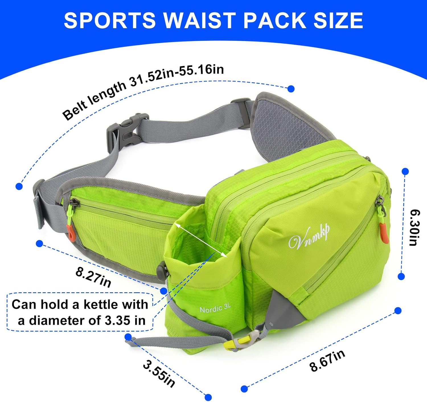 Waist Pack with Water Bottle Holder for Men and Women for Running Climbing Hiking Fitness Cycling and Other Outdoor Sports (Blue） (Green) - Image 2