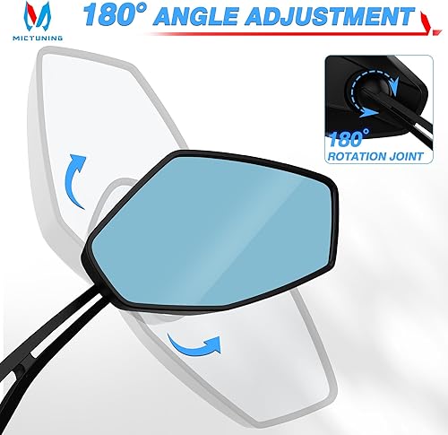 Miniatura 4 de MICTUNING Espejos de bicicleta  Lente azul convexa antirreflejo, espejo ABS resistente a los impactos, rotación de 180 grados ajustable para