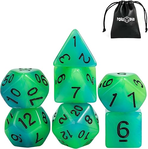 Dados DND que brillan en la oscuridad, 7 piezas de troqueles poliédricos luminosos con bolsa de troquel de cuero, dados D&D brillantes para
