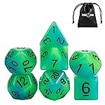 Poludie Glow in The Dark DND Dice, 7Pcs Luminous Polyhedral Die Set with Leather Die Bag, Glowing D&D Dice for Dungeons and Dragons, RPG Table Games(Green Blue)