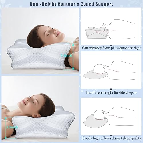 Miniatura 6 de CCidea Almohadas cervicales para el cuello para dormir y aliviar el dolor, espuma viscoelástica de contorno ergonómico para personas que duermen de