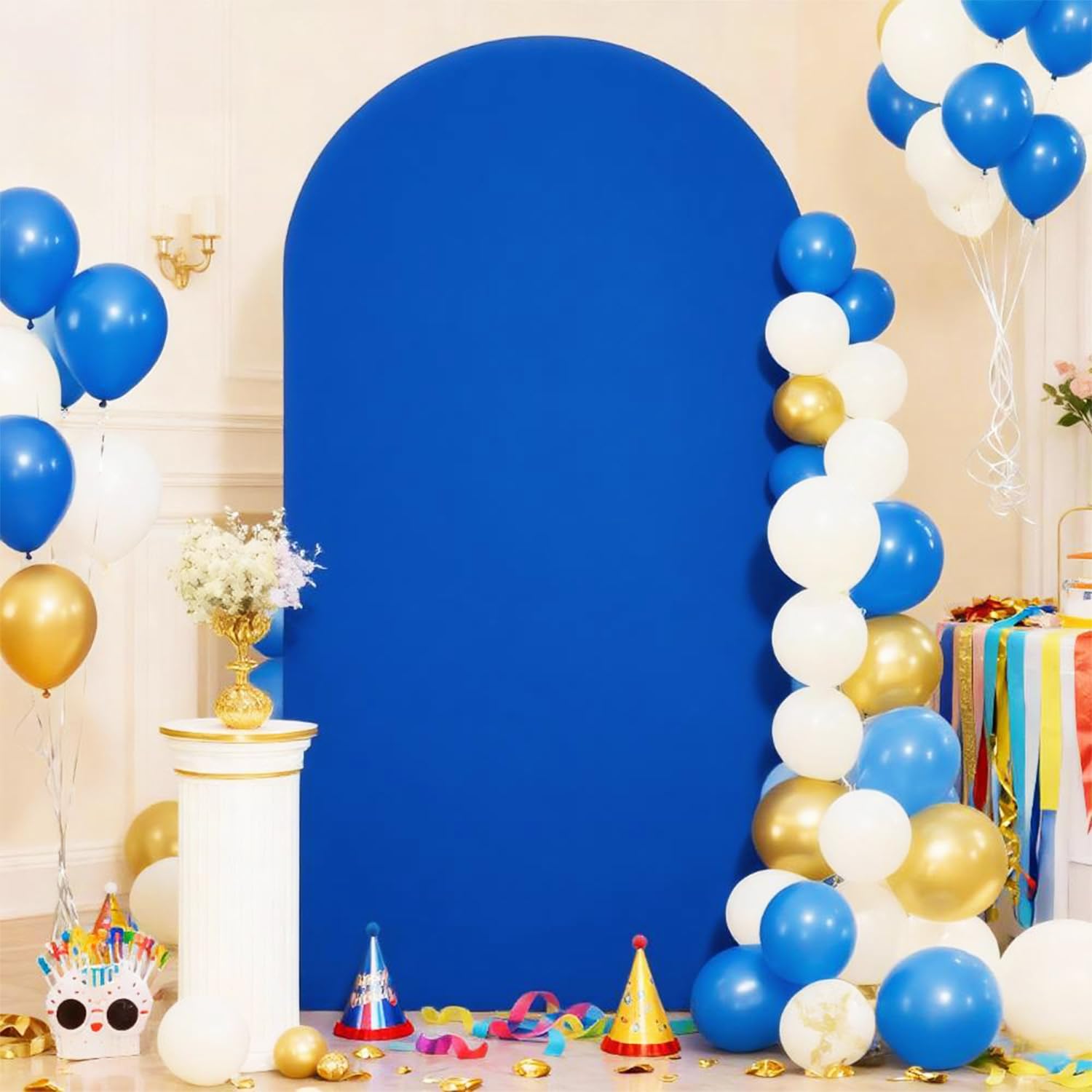 SINSSOWL 6.6 FT Royal Blue Arch Backdrop Cover Stretchy Round Top Chiara Backdrop Stand Covers for Wedding Party Birthday Baby Shower Reception Photo