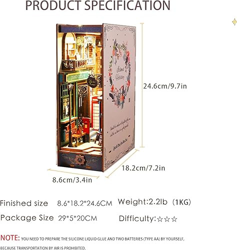 Miniatura 6 de ROCOXIA Kit de rincón de libros para bricolaje, estante de libro, kit de miniaturas iluminadas, sujetalibros para libros, rincones de libros, kit de