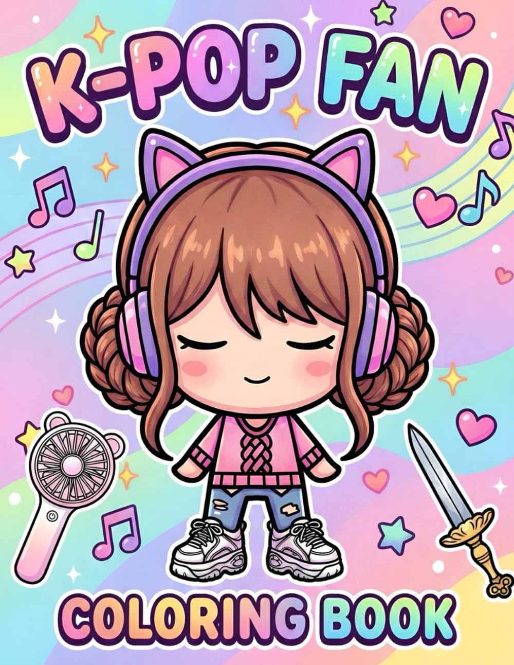K-Pop Fan Coloring Book: Cute & Trendy Illustrations of Chibi Idols, Lightsticks, and Music Aesthetics for Kids, Teens, and Girly Girls