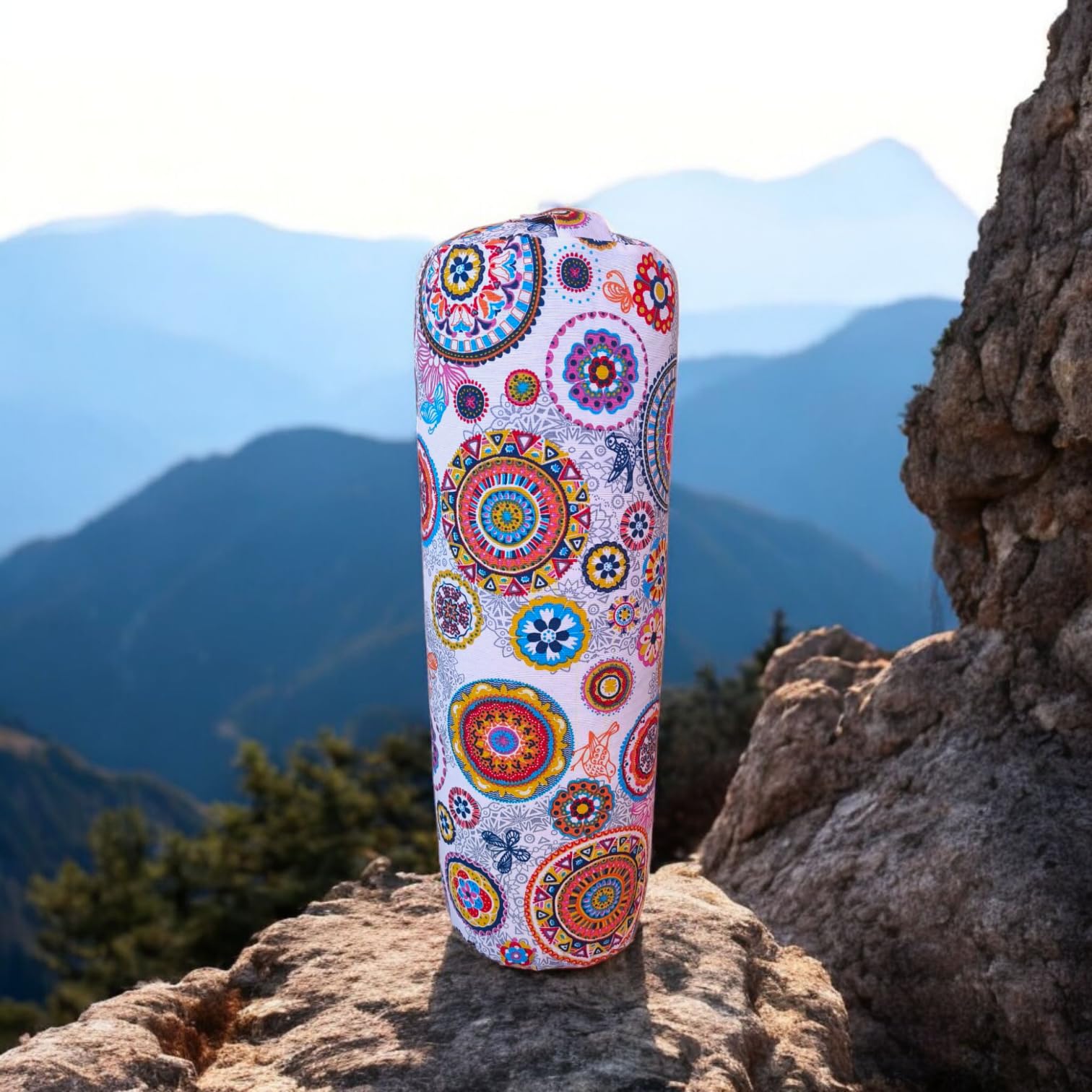 Cylindryczny bolster do jogi "Mandalas Maya" poduszka do jogi, zdejmowana i nadająca się do prania poszewka, wypełnienie z organicznej piłki orkiszowej, uchwyt do noszenia, 62 x 20 cm