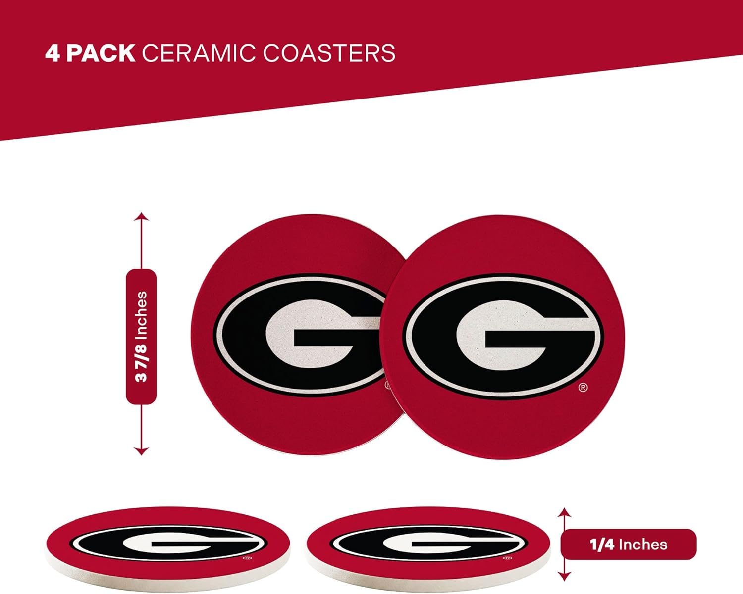 Desert Cactus University of Georgia Circle Ceramic Coasters 4 Pack Bulldogs UGA Dawgs Absorbent Drink Coasters with Cork Backing (Design A) - Image 2