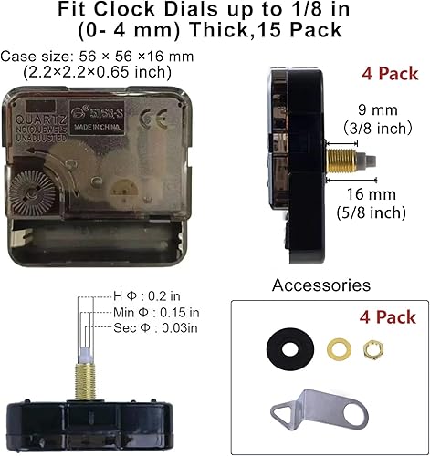 Miniatura 4 de EMOON Kit de repuesto de mecanismo de reloj de 4 piezas con 8 manecillas de reloj, kit de motor de reloj de barrido silencioso, funciona con pilas