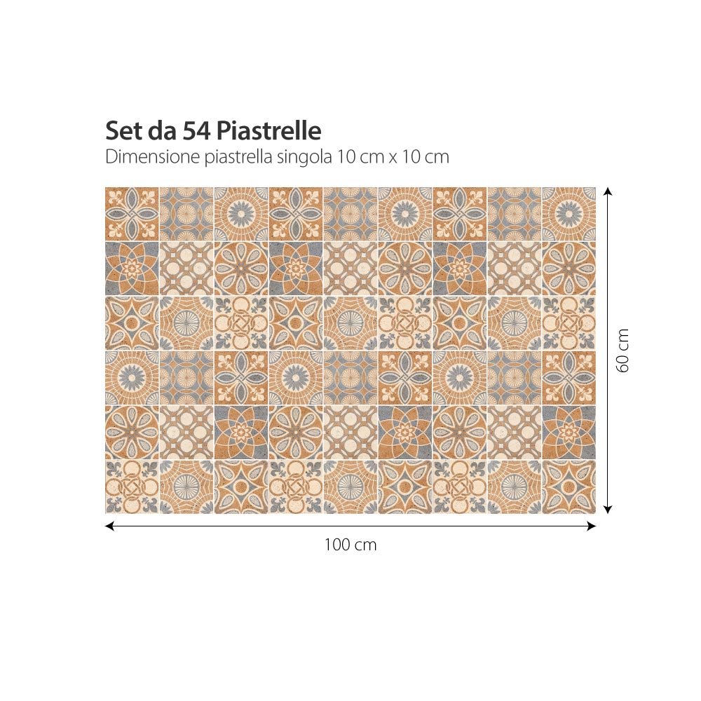 RE-COVERTILES - Adesivi Piastrelle Cucina Bagno Mattonelle adesive in PVC Impermeabili Antigraffio Stickers Decorazione Parete Cementine Peel and Stick - Modello 54 Pz 10x10 cm PS00176