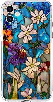 PrintiFy iPhone 11 ile Uyumlu Vitray Mavi Bahar Tasar ml   effaf Silikon K l f