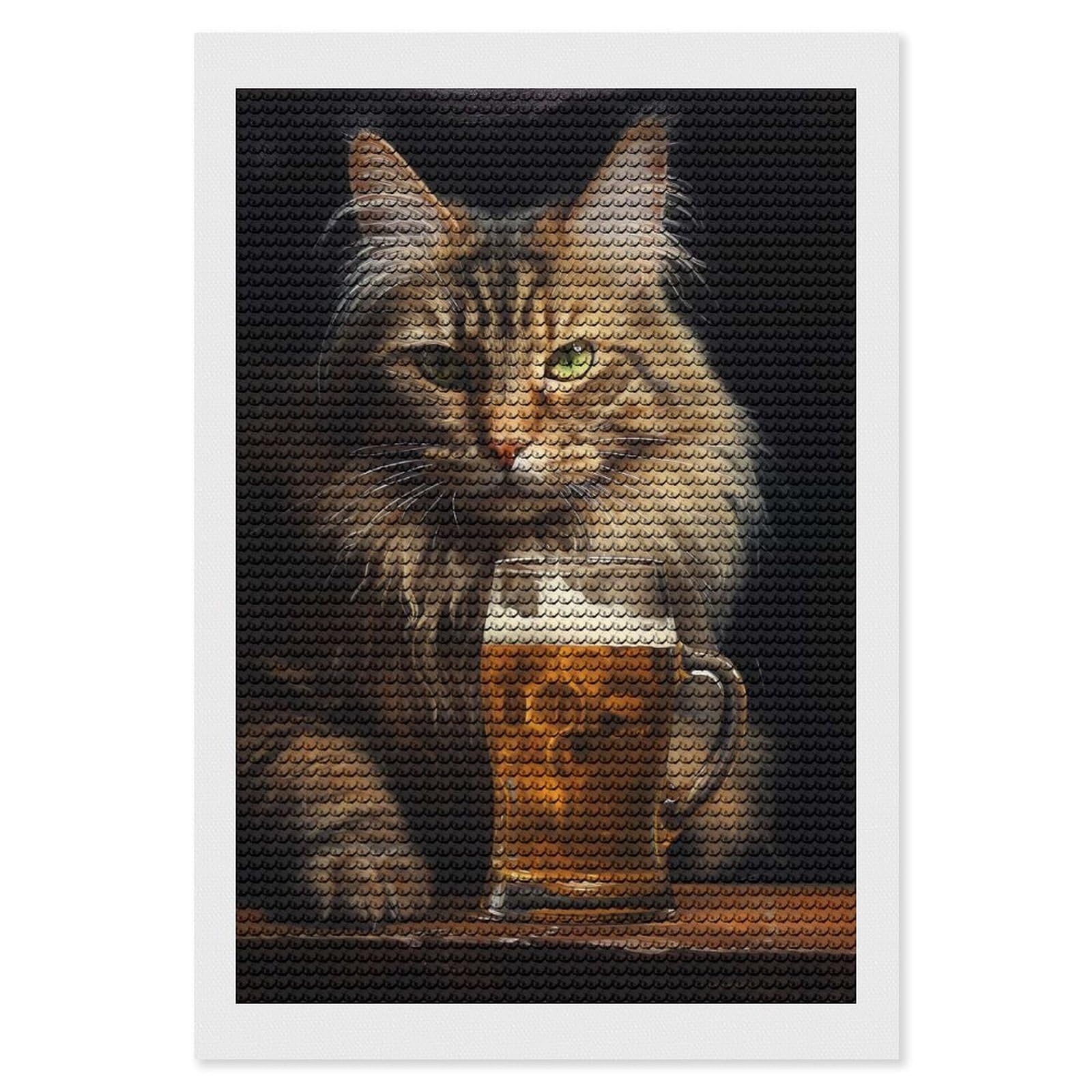 Junmoney Cat Beer(2) Diamond Art Canvas 8"x12", Easy Handmade Project, Complete Accessories, Bedroom Decor, Birthday Gift