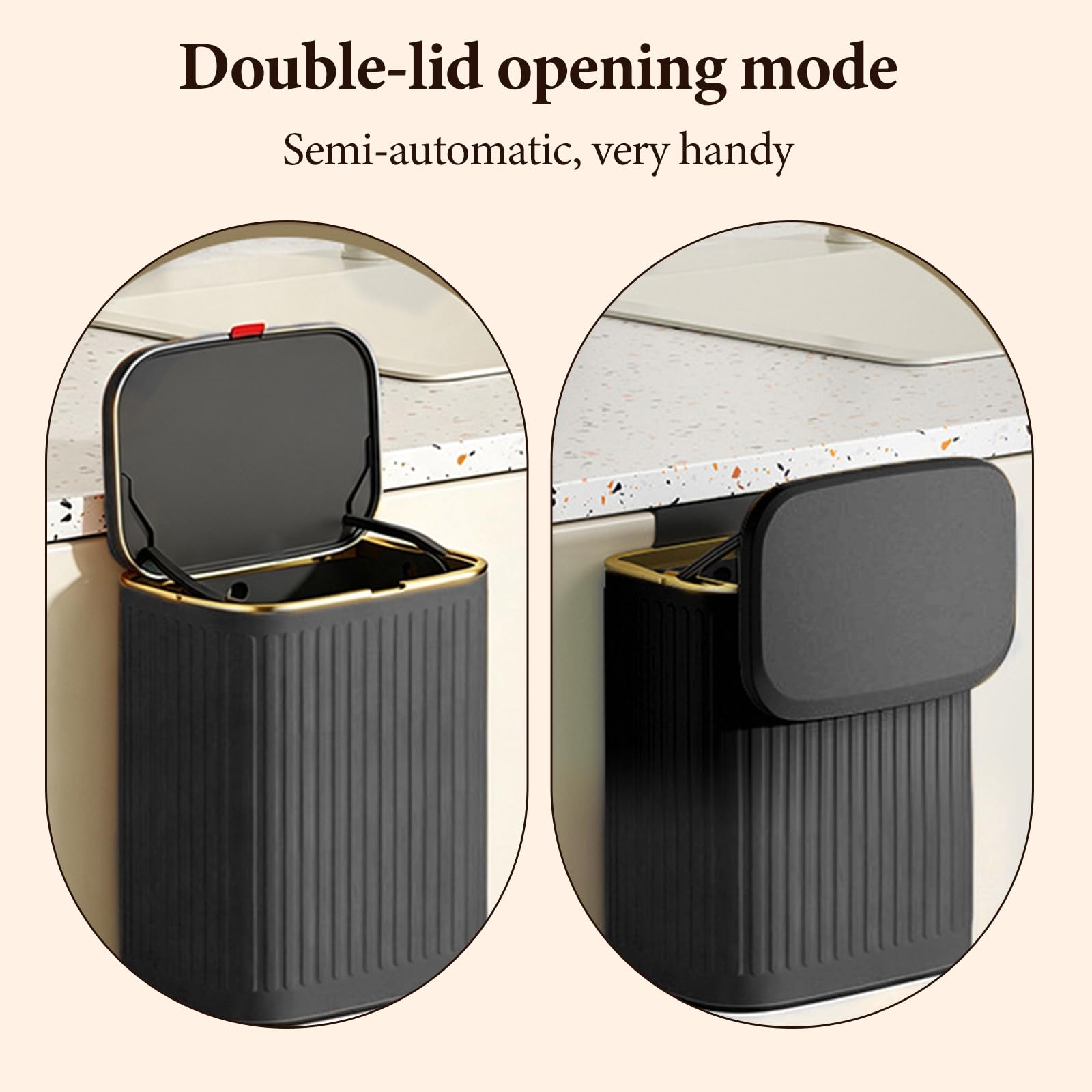 Pattumiera da cucina sospesa con coperchio, 8 l, in acciaio inox, secchio interno staccabile, cestino per rifiuti da parete con fodere profumate alla lavanda, per porta dell'armadio, piano di lavoro
