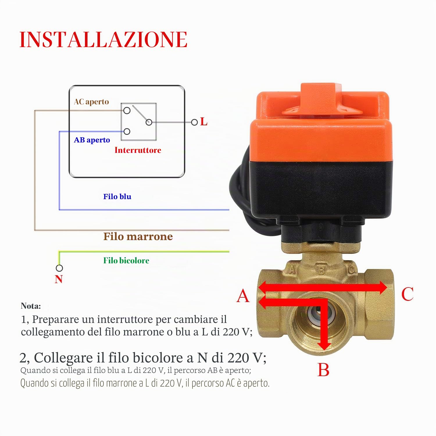 T tipo - valvola a 3 vie motorizzata o manuale AC220v - elettrovalvola a 3 vie 220v 1/2 3/4 1 1-1/4 1-1/2 pollici (1-1/4 pollice DN32)