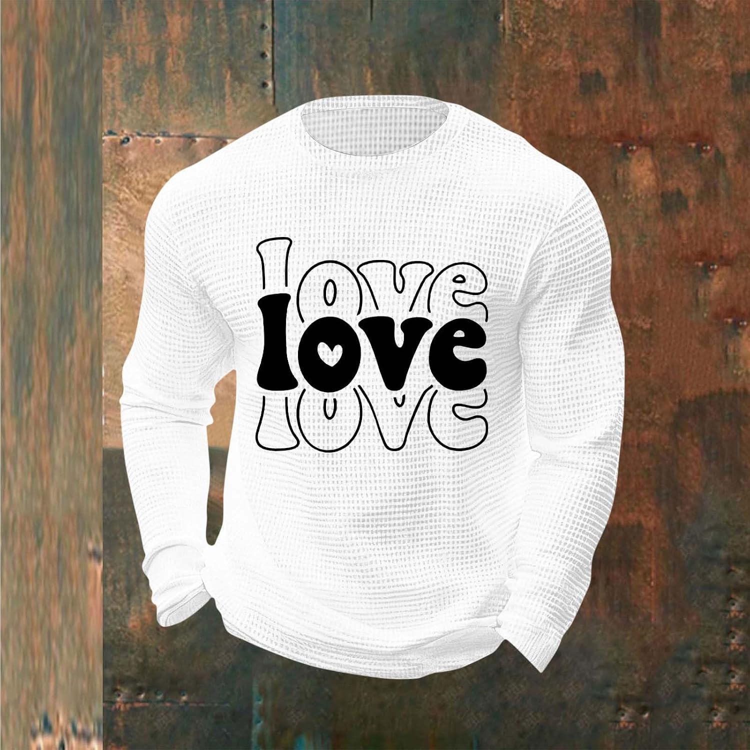 Valentines Shirts for Men Plus Size Waffles T-Shirt Love Heart Print Long Sleeves Crewneck Loungewear Pajamas Tops