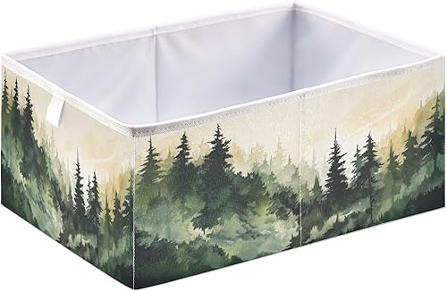 Miniatura 2 de Kigai Contenedores de almacenamiento en forma de cubo de bosque de acuarela, 11 x 11 x 11 pulgadas, cesta de almacenamiento plegable grande de tela,