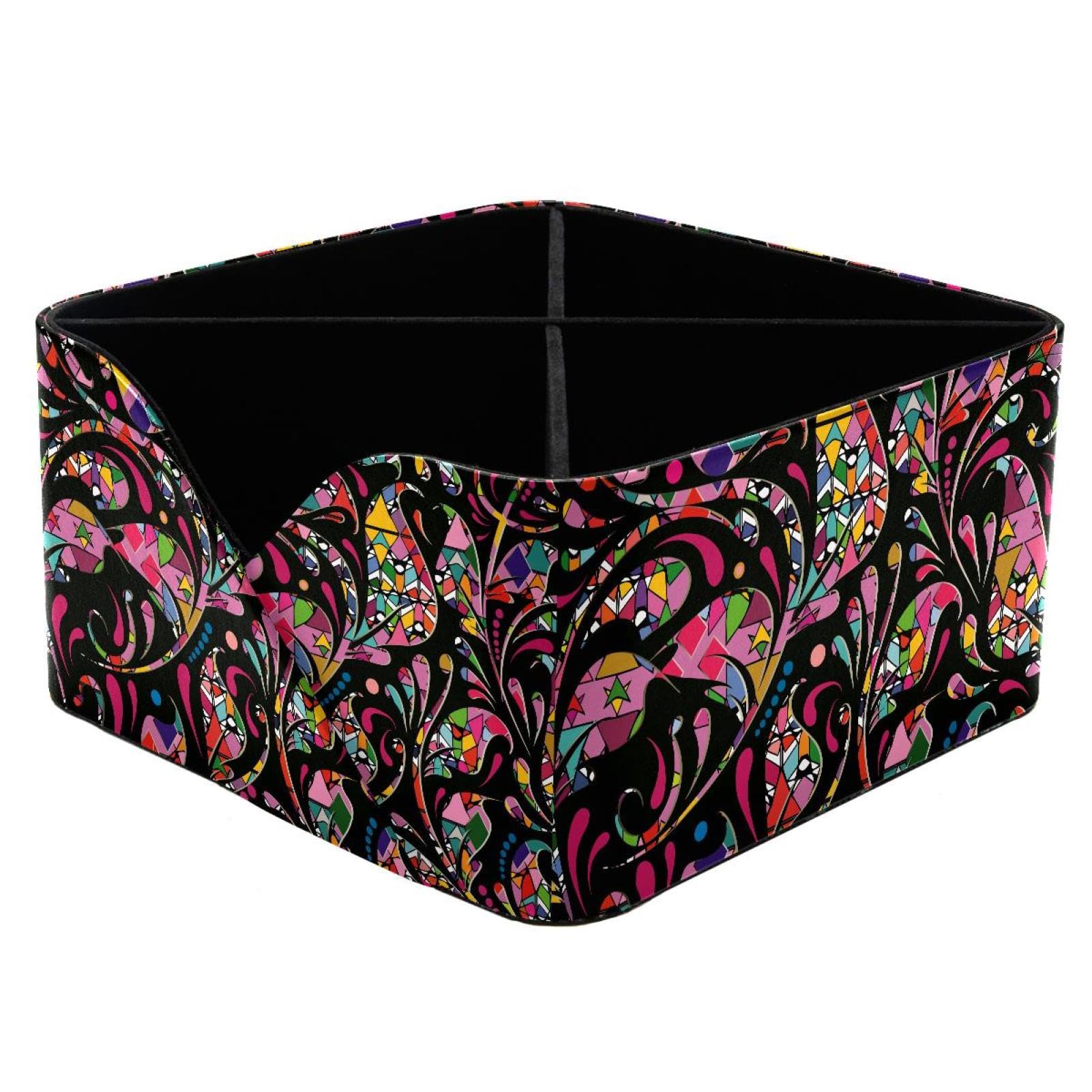 KengjuTesu Floral Paisley Pattern Desktop Organizer Pen Holder, Rectangular Pencil Cup for Office, Study and Makeup Stations