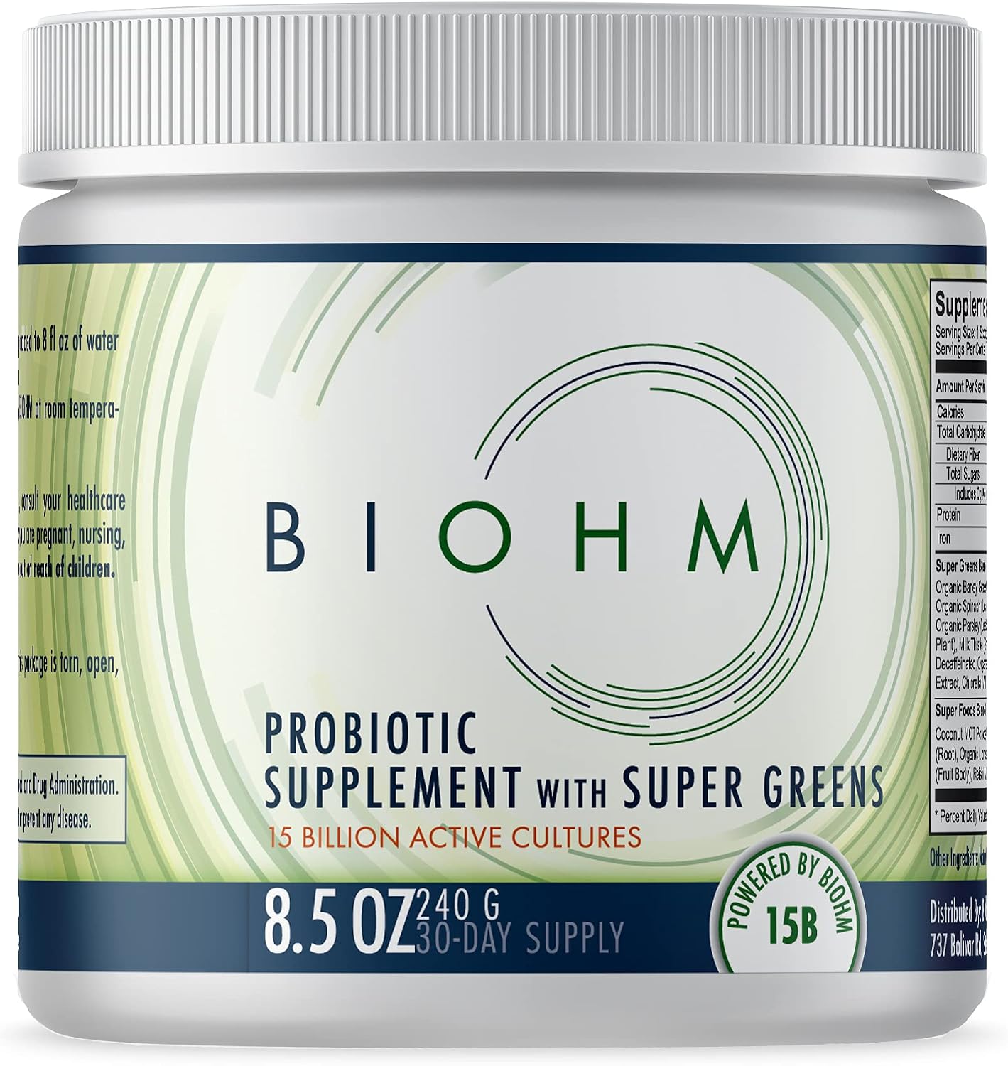 BIOHM Super Greens Superfood Powder - 30 Servings - Made with Probiotics, Digestive Enzymes, and 20 Organic Green Whole Foods - Ashwagandha, Reishi Mushroom - Allergen Free, Non-GMO, Vegetarian