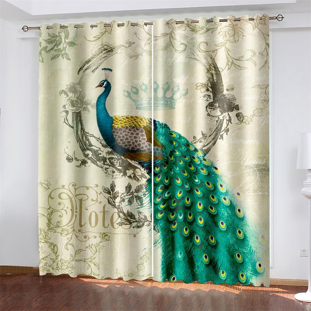 ᖴrancfranc カーテン 1組 シルバーの孔雀の羽柄 模様替え 【公式通販】