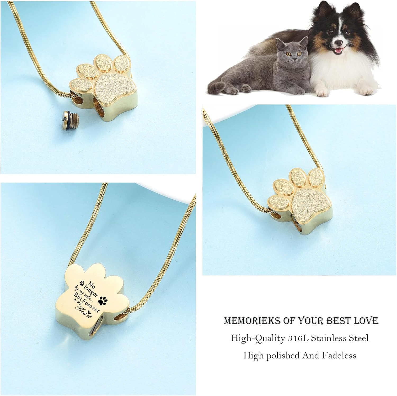 Hearbeingt Pet Cremation Jewelry for Ashes Urn Necklace Paw Print Pet Keepsake Jewelry for Dog's/Cat's Ashes Pendant Memorial Gifts - Image 4