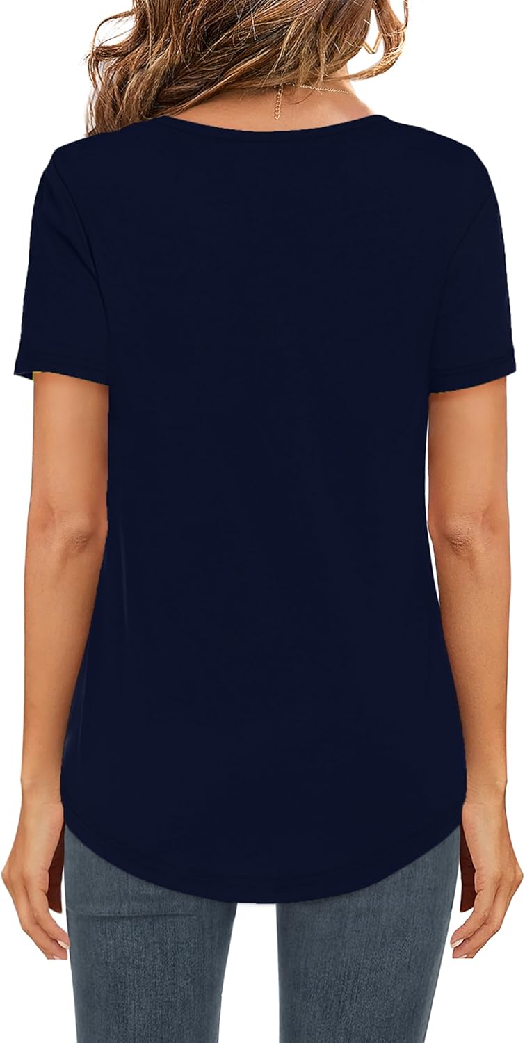 Elesomo Womens T Shirts V Neck Summer Short/Long Sleeve Cotton Tops Tees - Image 4