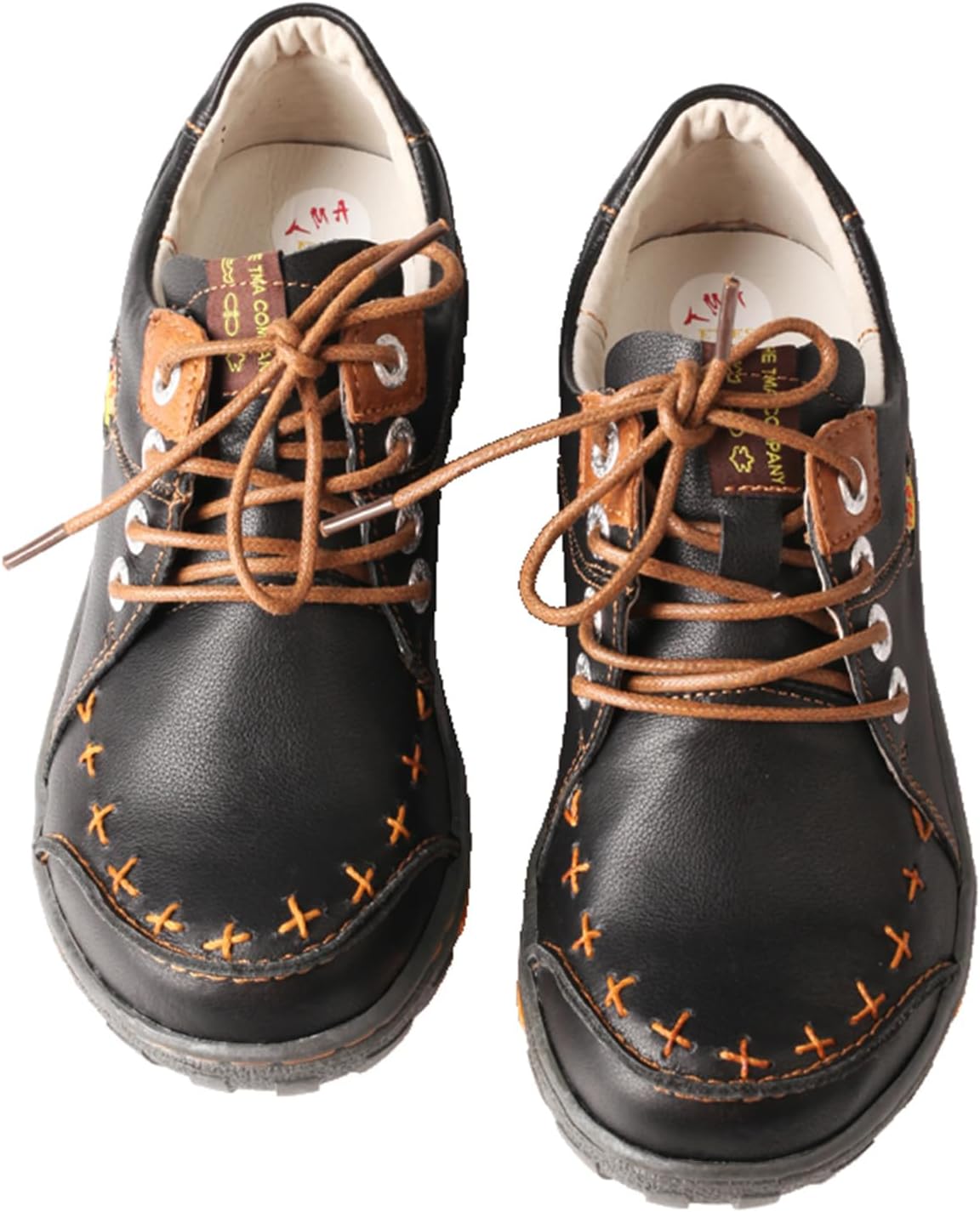 TMA EYES Women's Leather Non-Slip lace-up Leather Fashion Shoes Flats Comfortable with Hand-Stitched Design - Image 5
