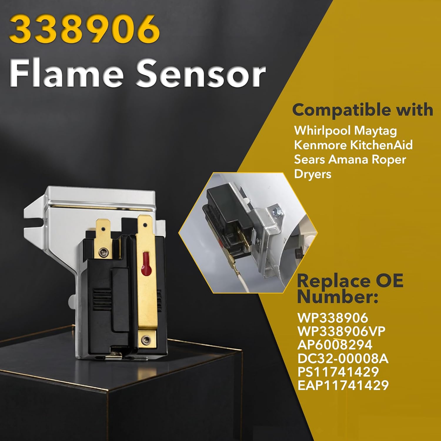 Gas Dryer Repair Kit Includes 279311 Igniter, 279834 Coil kit, 338906 Flame Sensor Widely Fit for Whirlpool Maytag Kenmore KitchenAid Sears Dryer Replacement Parts
