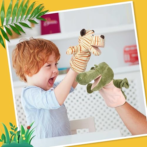 Miniatura 10 de Wettarn 12 marionetas para niños, marionetas de mano de animales de peluche con boca abierta y movible, juguete para niños pequeños, escuela, aula,
