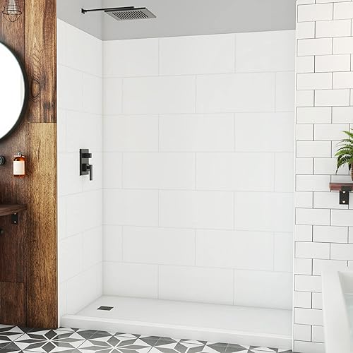 DreamLine DreamStone 36 inch D x 62 inch W x 84 inch H Shower Wall Kit in White Traditional Subway Pattern