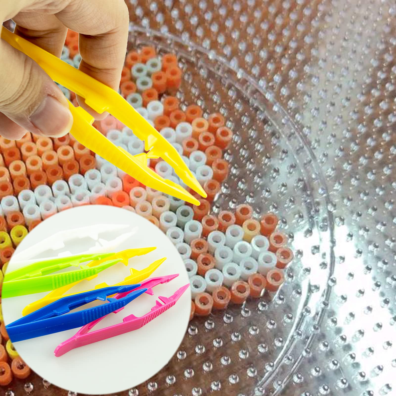 Pack of 25 Plastic Tweezers, 4 Inch/10cm Plastic Beads Tweezers First Aid Tweezers Bulk Bead Tweezer for Fuse Beads Kids Handmade DIY Crafts - Image 2
