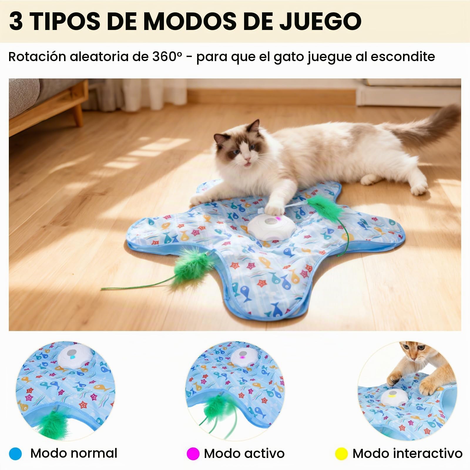 FIVAVA Juguete de Gato Interactivo,Juguete para Gato Recargable y silencioso,Juegos para Gato de Caza con 3 Plumas reemplazables