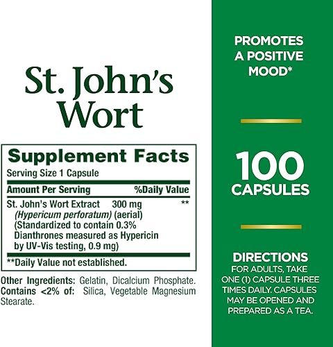 Miniatura 3 de Natures Bounty Cápsulas de hierba de San Juan de 300 mg suplemento de hierbas para la salud promueve un estado de ánimo positivo 100 cápsulas